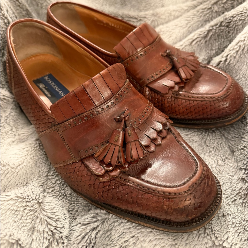 Vintage Bostonian Woven Leather Tassel Loafers Made In Italy Size 8